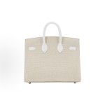 HERMES爱⻢仕 Birkin 20 银扣初雪⽩房⼦包铂⾦包 ⼥款 ⽔泥灰拼⽩⾊拼雾霾蓝